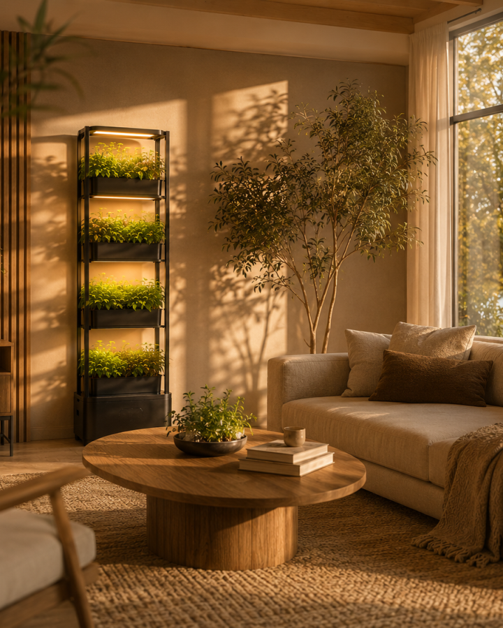 Smart indoor garden in Scandinavian living room